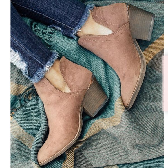 Taupe Side Cutouts Gold Trim Ankle Bootie - Picture 2 of 8